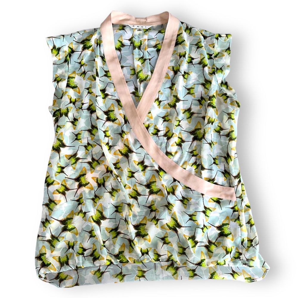 CAbi green swallow tail butterfly sheer top - Medium